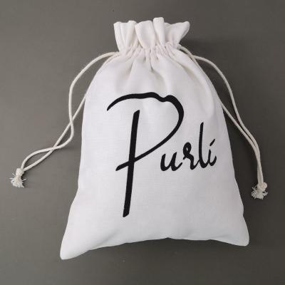 China Recyclable Custom White Cotton Canvas Dust Gift Drawstring Bags With Logo for sale