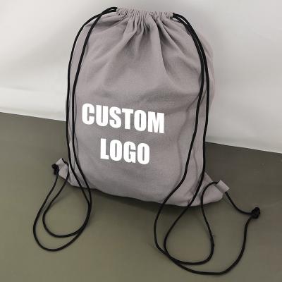 China Custom Logo Cotton Drawstring Canvas Backpack Bag for sale