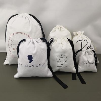 China Recyclable Custom White Small Muslin Canvas Drawstring Gift Pouch Cotton Bags With Logo for sale