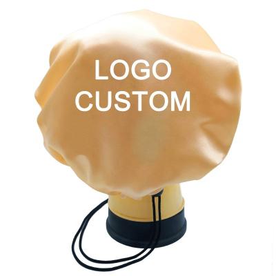 China Custom Character Logo Adjustable Extra Long Satin Silk Main Hood with String for sale