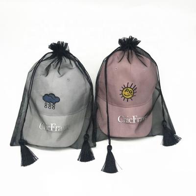 China Large Recyclable Black Organza Fabric Pouch Lace Gift Bag Organza With Custom Printing for sale