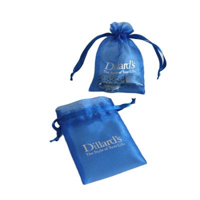 China Recyclable Customized Blue LOGO Factory Sale Jewelry Pouch Drawstring Organza Bag for sale