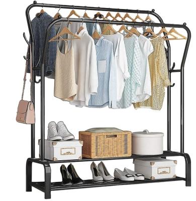 China Durable Easy Assemble Heavy Duty Modern Iron Tube Double Garment Rack Bedroom Garment Rack for sale