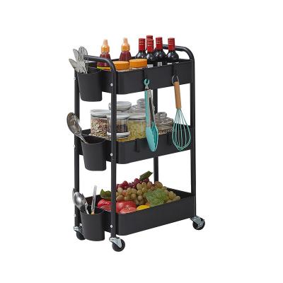 China Kitchen Storage Shelf 3 Tier Bathroom Kitchen Trolley 360 Degree Rotating Cabinet Bar Kitchen Trolley for sale