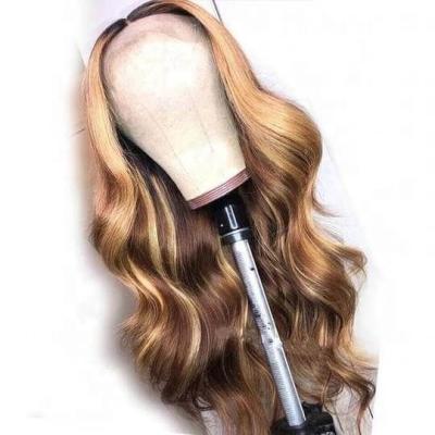 China 2022 Body Wave 13x5x1 T Piece Sheer Body Wave Wig Straight/100% Body Wave Piano Color Hair Wig P4/27 for sale