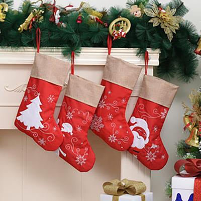 China Festival Decoration Wholesale Selection Baby Embroidered Plush Mini Christmas Stocking Knitted Gray Canvas Christmas Stocking Pink for sale