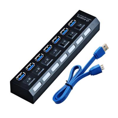 China USB 3.0 High Speed ​​480Mbps 7 Ports USB Hub 3.0 USB Splitter With On/Off Switch 7 LED 7 Port USB Hub for sale