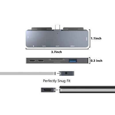 China Aluminum OEM 7 in 1 USB C Hub USB 3.0 Hub 4K HD MI SD/TF Card Reader Type-C Left USB Hub for MacBook Pro for sale