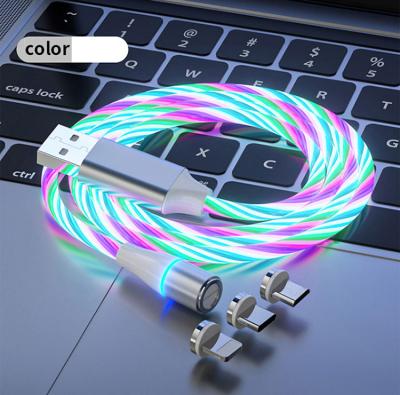 China Flat Magnetic Plug Smart Mobile Phone Led Cable Light 3 In 1 Magnetic Cable 3A Charging USB for sale