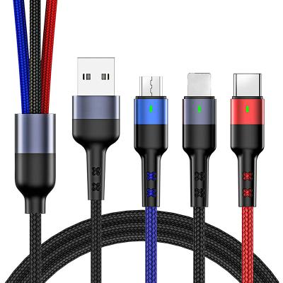 China MP3/MP4 Player Android Mobile Phone Charger Nylon Multi Light Micro Type C 3 In 1 USB Charging Cable for sale