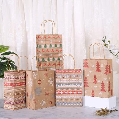 China Recycled Materials Christmas Wrapping Paper Party Gift Bag Handbag Paper Gift Sugar Packaging Bag for sale