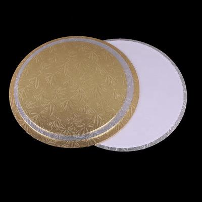 China Waterproof Wholesale Round Ribbon Cake Boards Custom 8 Inch Gold Cake Drum Cardboard for sale