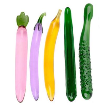 China Glass Dildos For Women Vegetable Fruit Sex Toy Banana Cucumber Eggplant Crystal Glass Wholesale Dildo For Women for sale