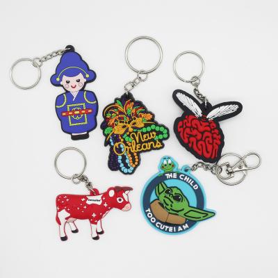 China Environmental friendly wholesale cheap custom printed key chain PVC cartoon character soft key chain with stainless steel ring for sale