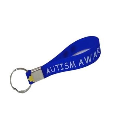 China 2021 Rubber Top Selling Soft Custom Blue Silicone Autism Color Braselets Awareness Key Chain for sale