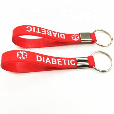 China Promotion DIABETIC silicone key chain bracelet for car silicone key chain custom promotional embossed ring for sale