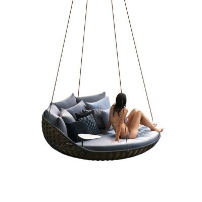 China Fashion design contemporary outdoor hanging garden chair rattan patio swing PE rattan wicker folding bed double for sale