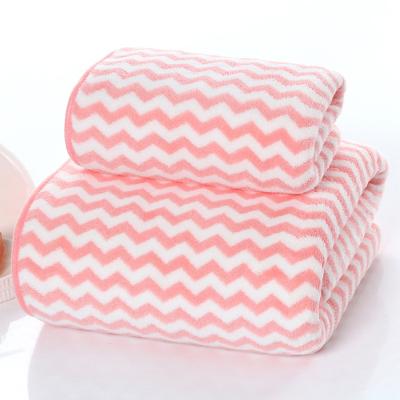 China Sustainable Hotel Household Soft Absorbent Wash Towel Quick Dry Coral Striped Velor Face Towel Bath Towel for sale