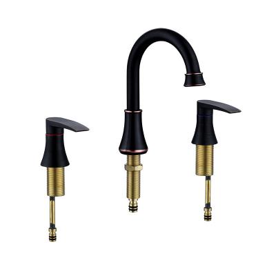 China Stainless Steel Dual Metered Bathroom Faucets Hot And Cold Water Taps Three-hole Split Handle Hotel Bathroom Basin Faucet for sale