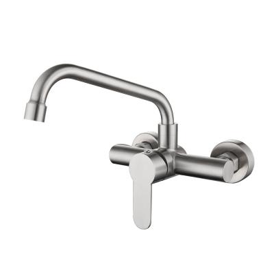 China Modern Brushed Water Taps Basin Balcony Laundry Hot And Cold Basin Mixer Rotating In The Wall Tuscany Kitchen Faucet for sale