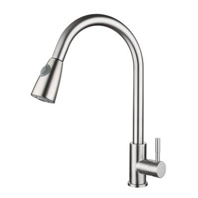 China Water Stainless Steel Modern Kitchen Pull Down Faucet Hot And Cold Mixed Taps Brushed Rotatable Sink Pull Down Kitchen Faucet for sale