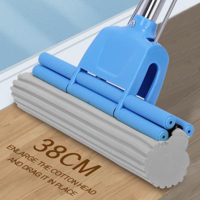 China Good Quality Hot Selling Viable Wash Pva Flat Sponge Mop For Wet Dry Floor Clean Double Wheel-38cm for sale