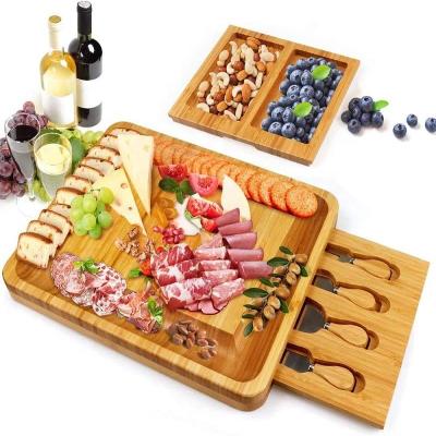 China Sustainable Characteristic Bamboo Cheese Board And Cheese Board And Bamboo Knife Cheese Serving Platter Set for sale