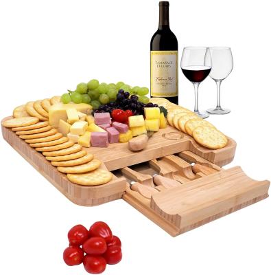 China Sustainable Cooked Food Bamboo Sorting Cheese Board And Knife Set Cutting Board for sale