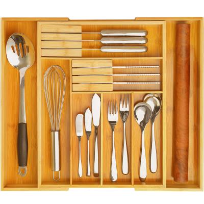 China Sustainable Bamboo Expandable Organizer Silverware Holder Cutlery Tray Flatware Storage Drawer and Dividers for Knives for sale