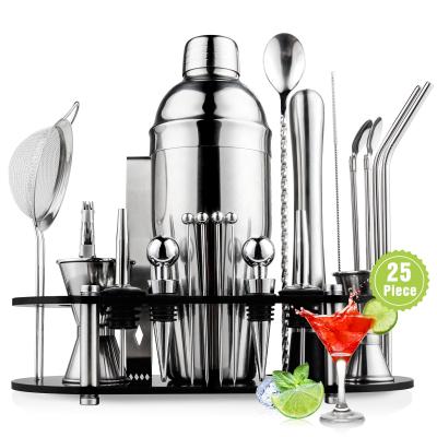 China Viable Professional Barware Tools Stand Up Bag Travel Gift Stainless Steel Bartender Kit Bar Accessories Cocktail Shaker Set for sale