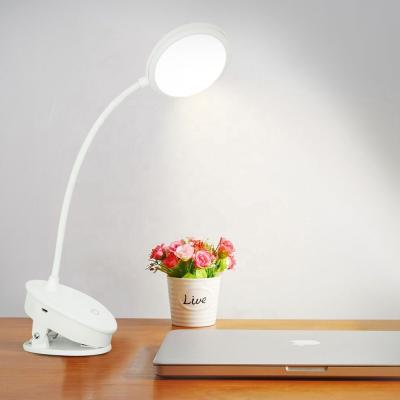 China Convenient Suitable for Book Beds and Computers 3 Color Modes Gooseneck Touch Dimming Clip Reading Light USB Rechargeable LED Table Lamp for sale