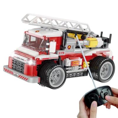 China Building Toy Wholesale OEM ODM 305 PCs 4WD 2.4G Electric Remote Control City Fire Truck Blocks Car Toy Set Bricks Car for sale