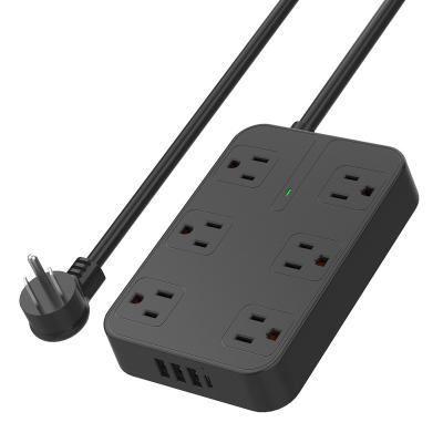 China SL-806S Wide-Spaced Residential/Multi-Purpose 6-Band Power Outlets Expansion with 3 USB Ports Plug in Flat 1400 Joules 6ft Wall Mountable Extension Cord for sale