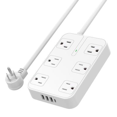 China SL-806S Wide-Spaced Residential/Multi-Purpose 6-Band Power Outlets Expansion with 3 USB Ports Plug in Flat 1400 Joules 6ft Extension Cord Wall Mountable for sale