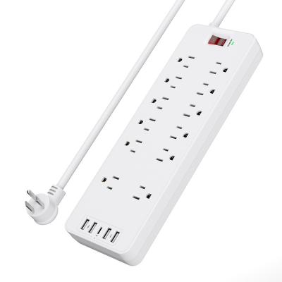 China 5USB 12 AC Strip Surge Protector Residential / General Purpose Wall Mountable 15A OutletsPower Overload Protection Outlets With USB C 6ft Extension Cord for sale