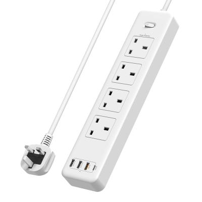 China Convenient 4-Way Security Outlets Power Strip Extension Lead With USB C 1.8M Braided Cord Wall Mounted Plug Extension SOCKET For Home Office Travel for sale