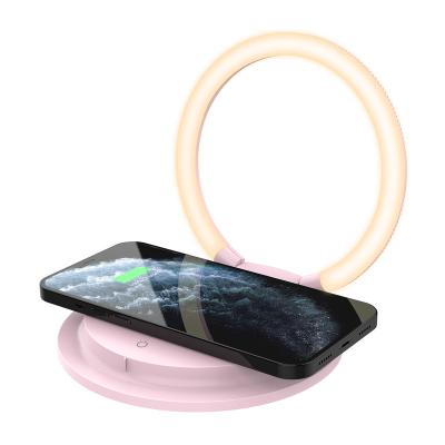 China Ring Light Lamp Wireless Charger 15W Wireless Desk Light LED Night Light Touch Control Light with Adjustable Brightness for sale