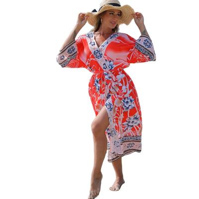 China Breathable Ladies Maxi Dress Cardigan Kimono Bohemian Kaftan Maxi Dress Party Dress for sale