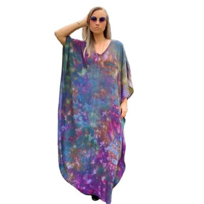 China Wholesale 2022 Breathable Low Cost Women Summer Casual Tie Dye Dress Family Matching Teams Beach Dresses for sale