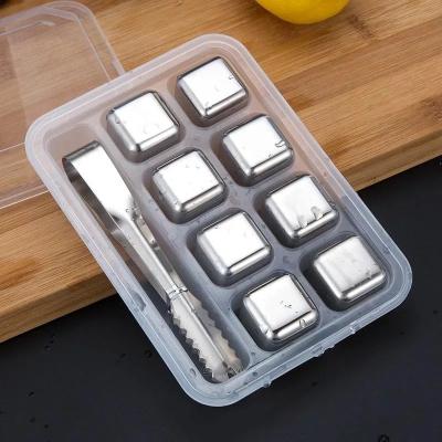 China Food Grade 304 Stainless Steel Ice Cubes Tool Kit Whiskey Cold Drinking Stones Longer Reusable Reusable Chilling Quick Cooling Drinking Stones for sale