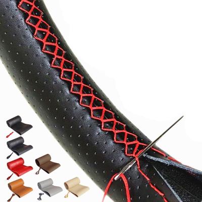 China 7 Color Perfectly Fit DIY Texture DIY Accessories 38cm Soft Leatherette 15inch Soft Steering Wheel Cover With Needle And Thread for sale