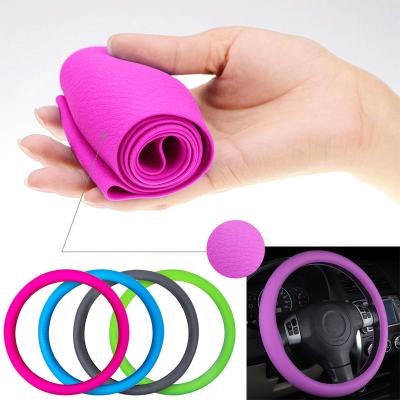 China Perfectly Fit Car Accessories Styling 36-38Cm Texture Steering Wheel Cover Universal Multi Color Soft Silicone Soft for sale