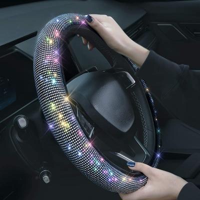 China Crystal Diamond Steering Wheel Covers Elastic 14.5-15 Inch Car Vehicle Suv Bling Rhinestones Wheel Cover Protector Custom Fit for sale