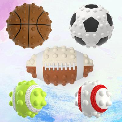 China Relieve Decompression Kids Basketball Tennis Anti-Anxiety Stress Ball Shape Silicone New 3D Football Toy for sale