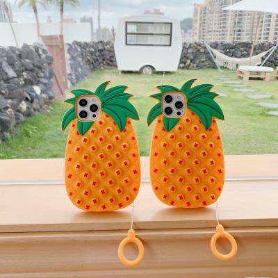 China New Effort Anti-fall Protective Case Anti Squeezing Toy Silicone Pineapple Fidget Phone Funny Squeezing Case With Ring Holder for sale