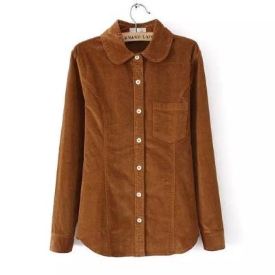 China New autumn and winter women's slim fit Anti-wrinkle Anti-wrinkle, acute collar women's corduroy inner warm round neck shirt for sale