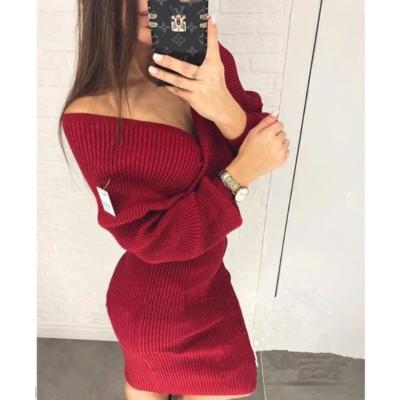 China Autumn and winter temperament autumn and winter buttocks deep v thin knitted dress for sale