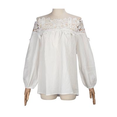 China anti wrinkle women blouse lace ladies blouses pure white tops fashion new style off shoulder shirts for women blouses for sale