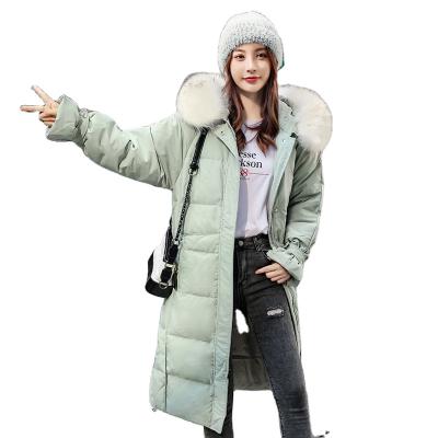 China Korean Women's Over-Knee Length Waterproof Back Jacket Loose Winter Style Mid Style With Big Fur Collar for sale