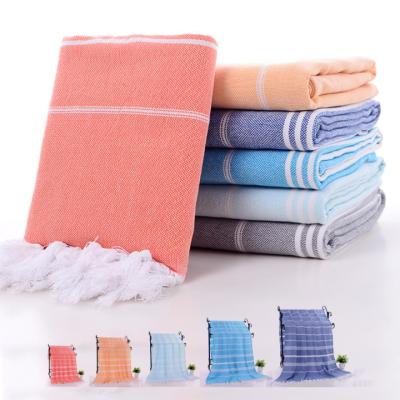 China Wholesale Hot Colorful 100% QUICK DRY Peshtemal Hamman Microfiber Fouta Turkish Beach Stripe Cotton Tassel Towel for sale